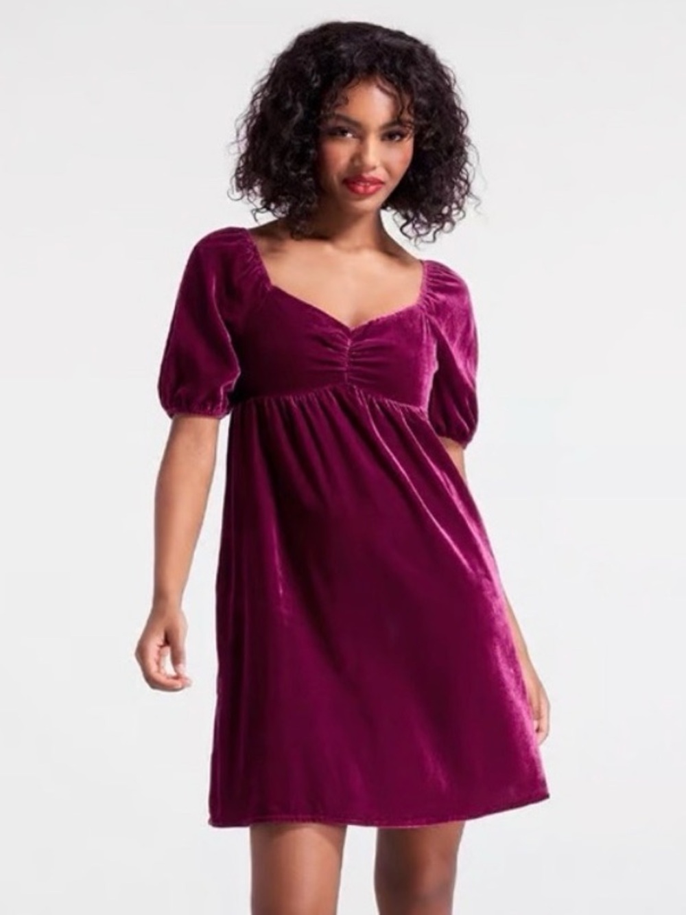 ModCloth Wine Velvet Mini Dress Who's My Sweetheart? Babydoll Dress M NWT